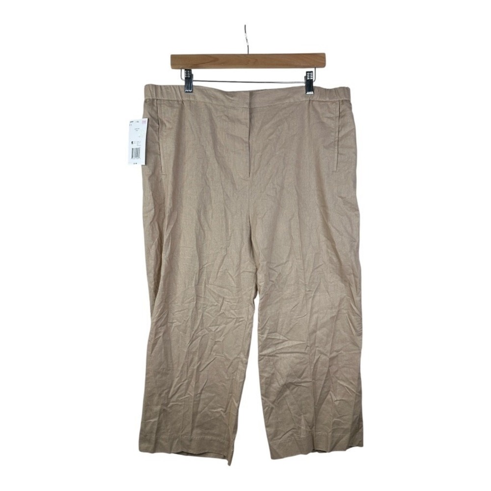 New Jaclyn Smith Linen Blend Cropped‎ Pants size Large Tan